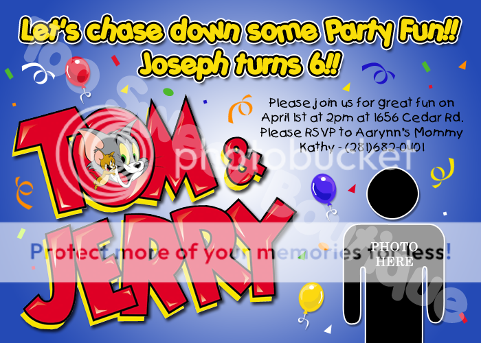 Tom and Jerry Custom Photo Birthday Invitations