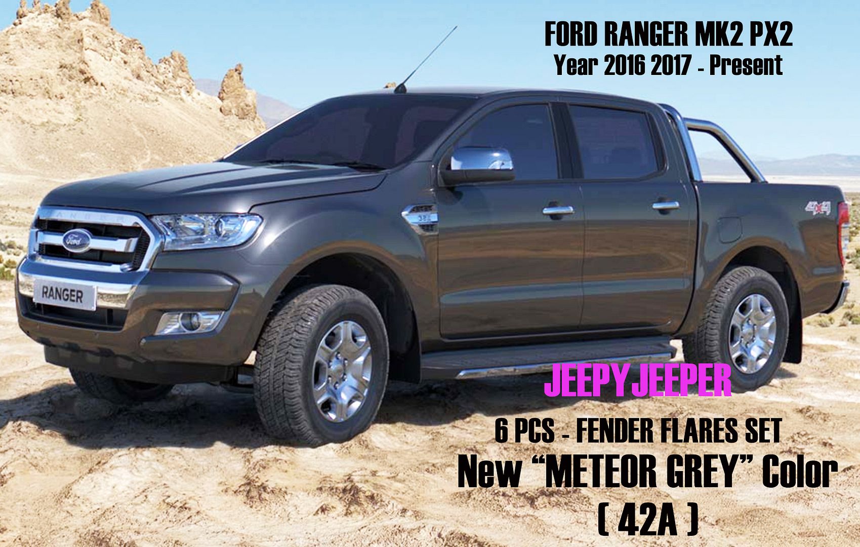 Details About Meteor Grey 42a Fender Flares Set For Ford Ranger Px2 Mk2 Wildtrak 2015 2018