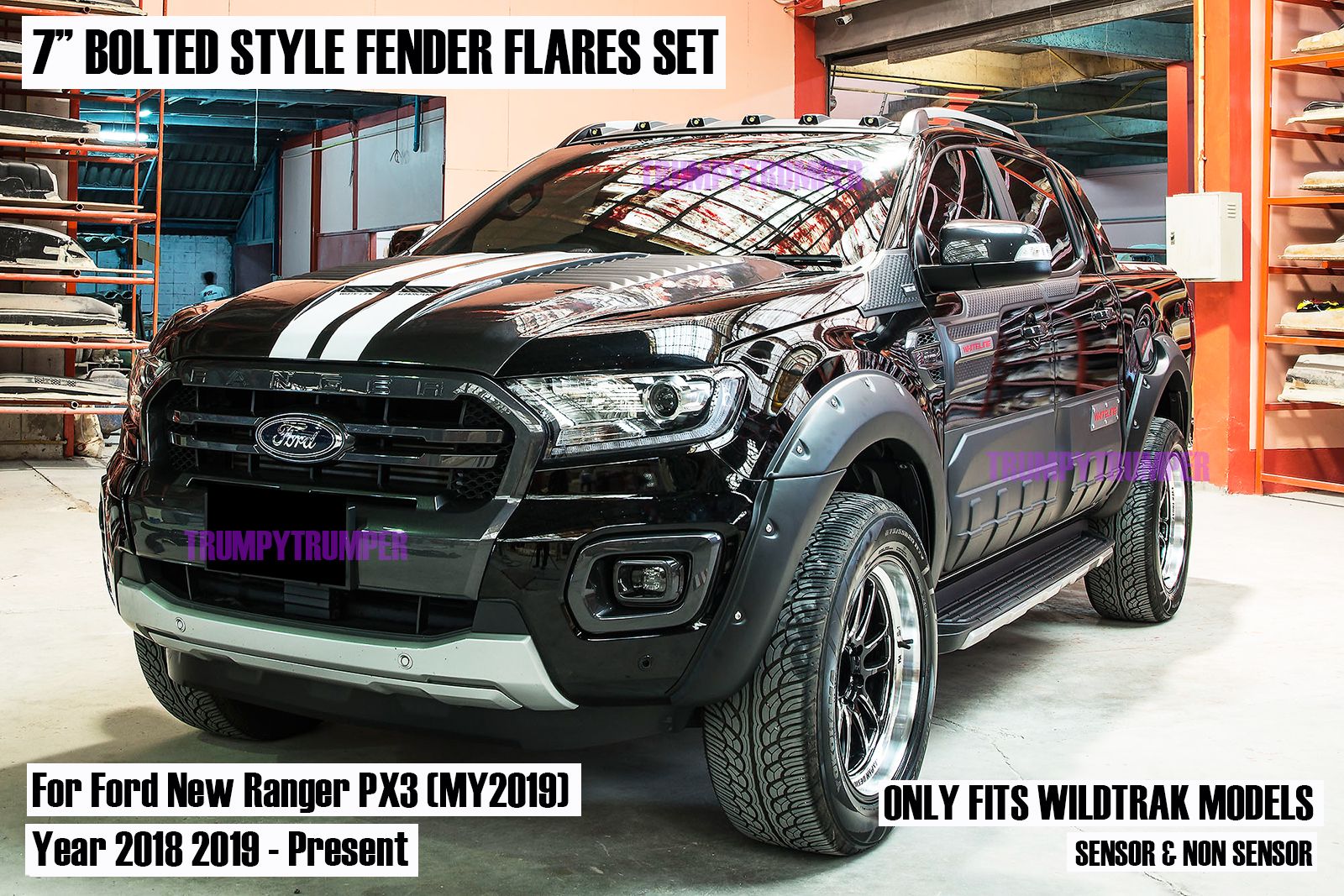 7" BOLTED FENDER FLARES WHEEL ARCH FOR FORD RANGER WILDTRAK 2018 2019