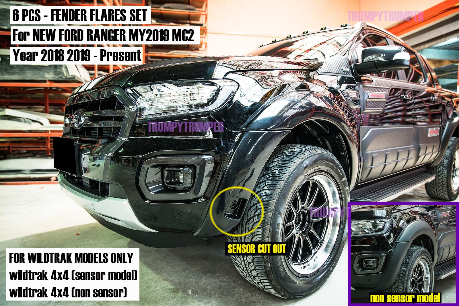 Details About 7 Fender Flares Set For New Ford Ranger My2019 Mc2 Wildtrak Models Sensor 2018