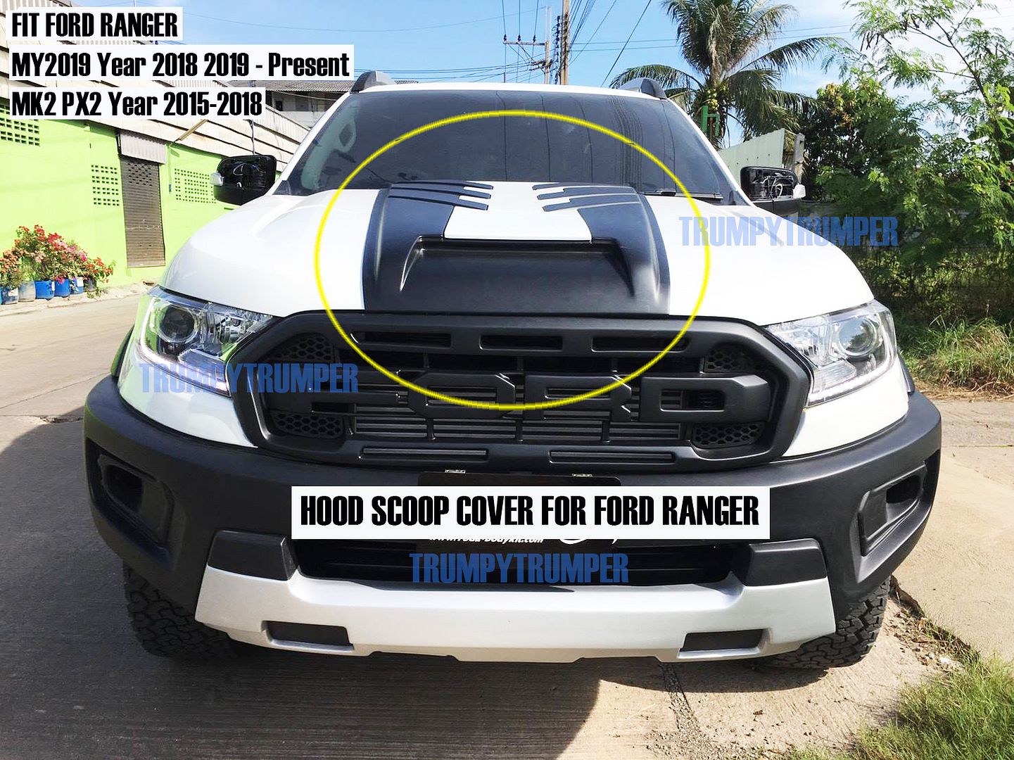 Details About Matteblack White Bonnet Hood Scoop Cover Ford Ranger My2019 Mk2 Px2 2015 2019